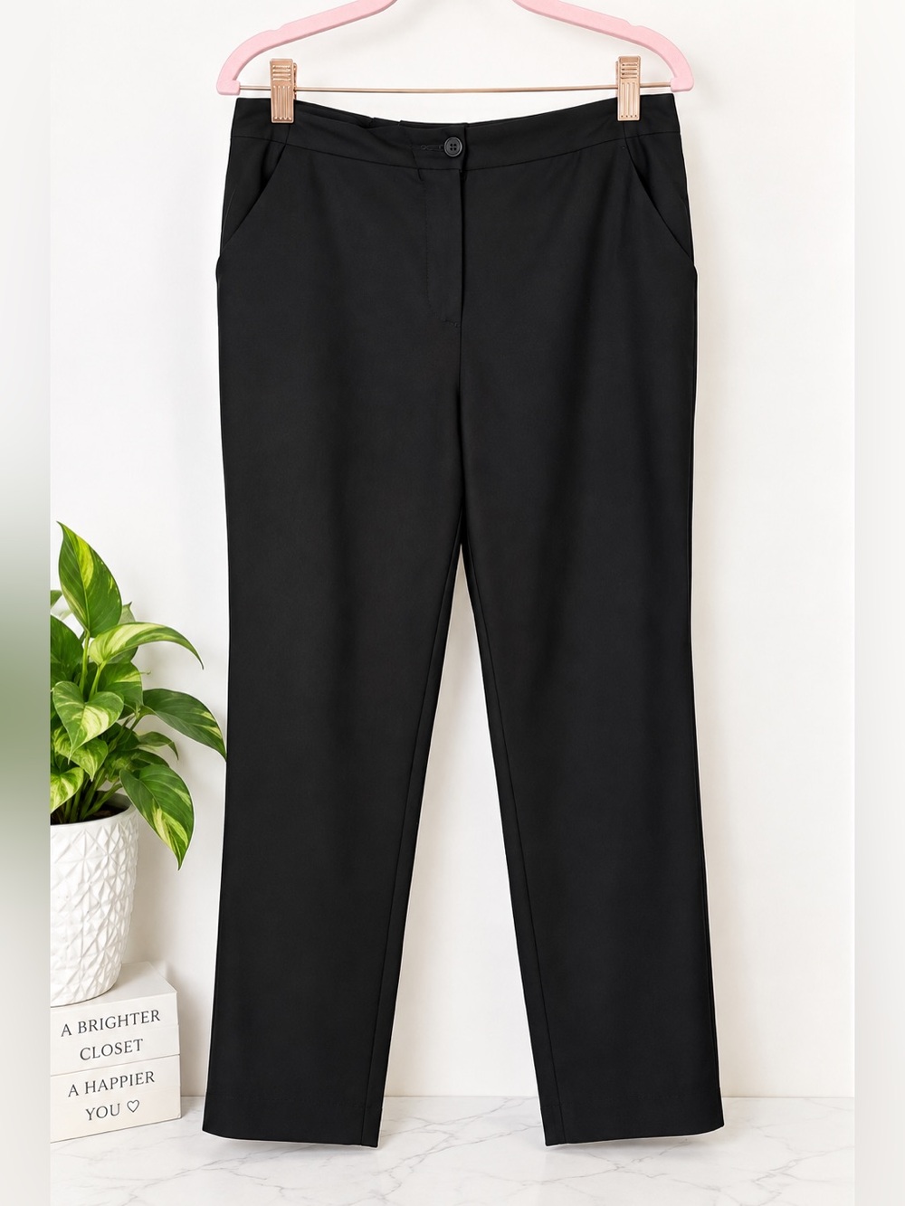 Worthington Black Straight Leg Ankle Pants Size 12 Stretch Career Work Trousers